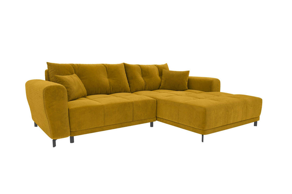 ECKSOFA Massimo Cordstoff Goldfarben inkl. Schlaffunktion Rechts - Goldfarben/Schwarz, Textil/Metall (246/177cm) - 99rooms