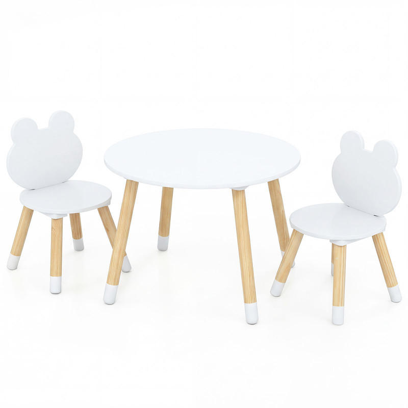 KINDERTISCH mit stuhl weiß(3-tlg) - Weiß, Holzwerkstoff (60/44/60cm) - COSTWAY