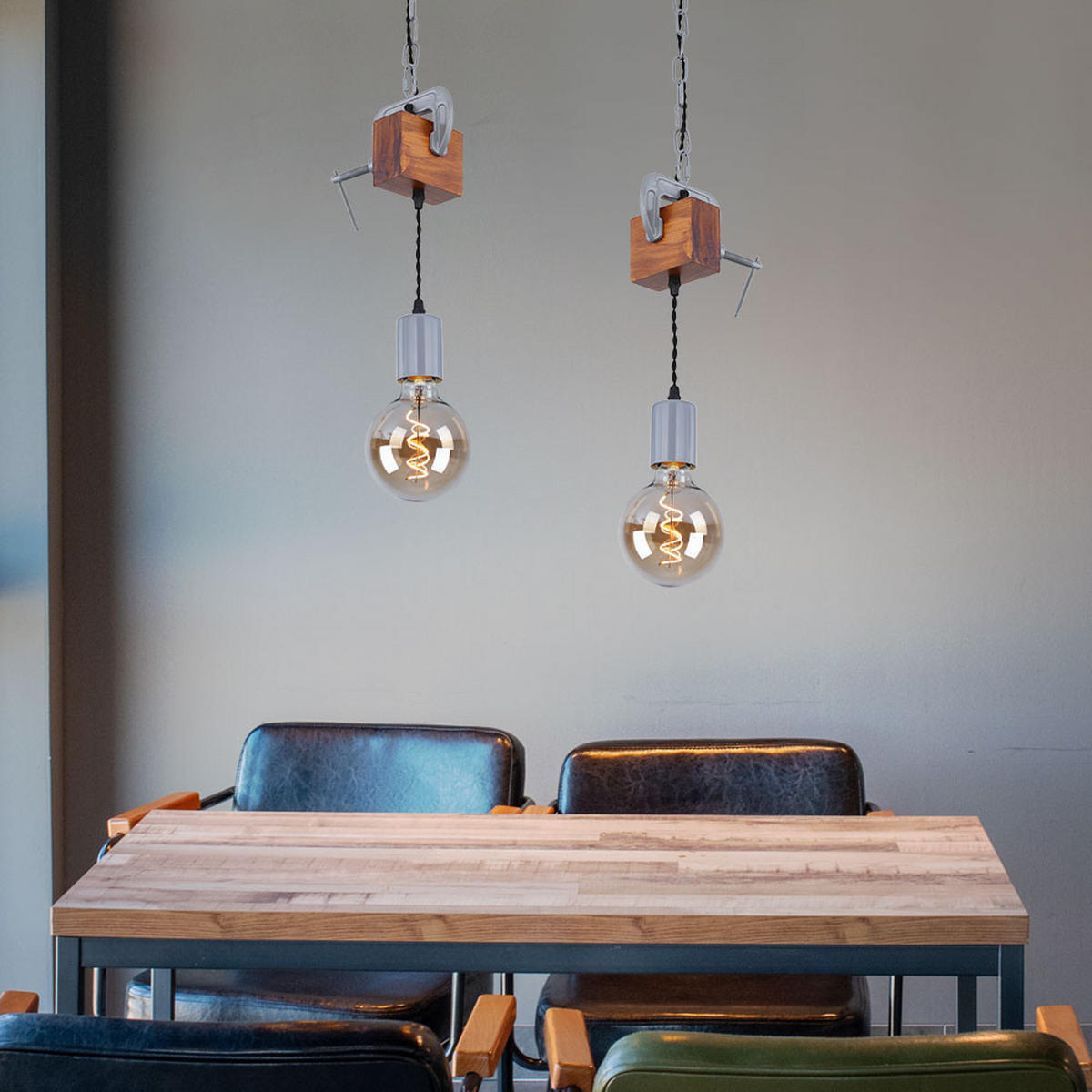 HÄNGELEUCHTE Holzoptik Braun 2er Set - Braun, Holz (14/10/120cm) - Globo Lighting