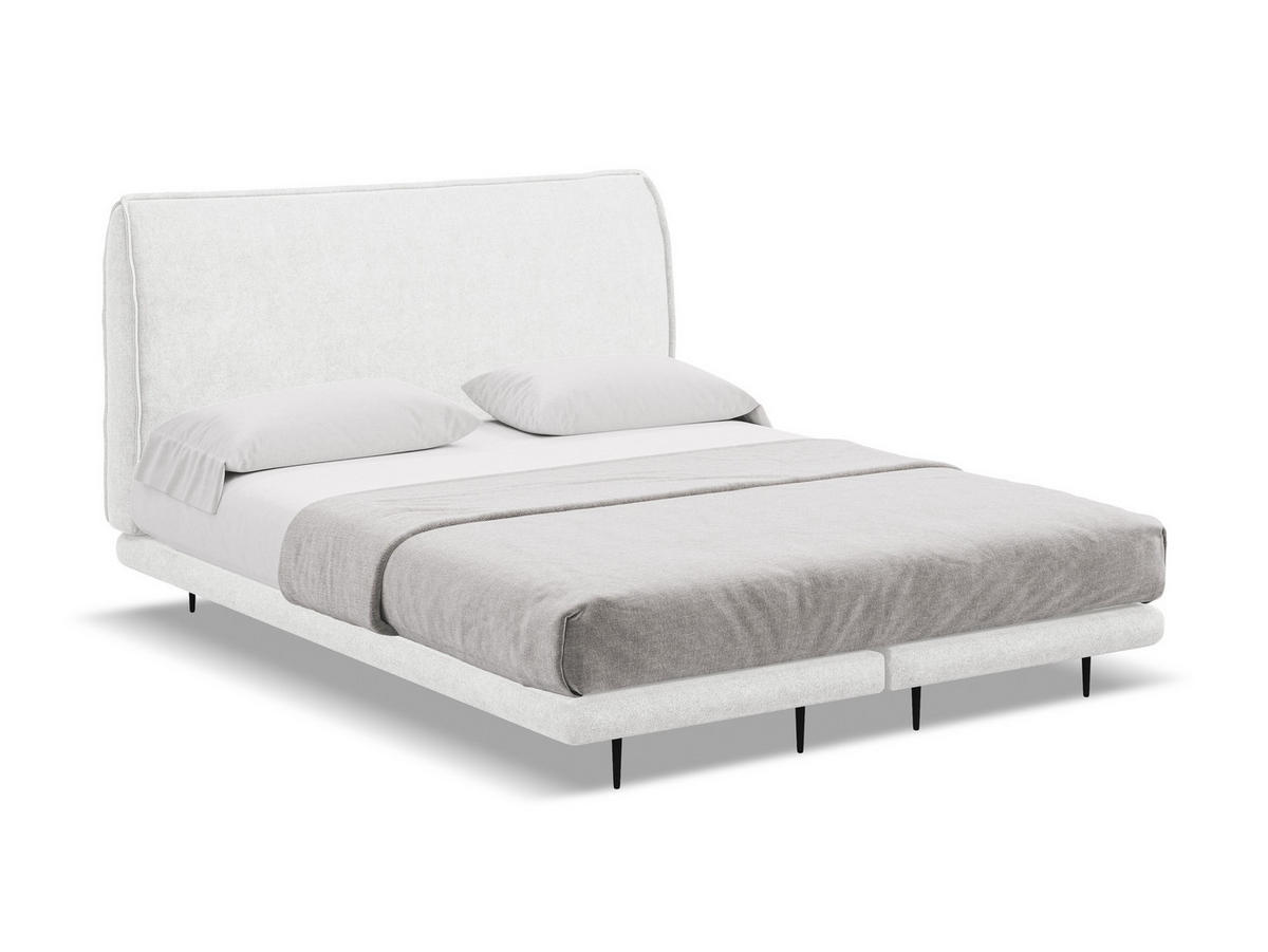 POLSTERBETT Doppelbett mit Matratze Bouclé Stoff Weiß - Schwarz/Weiß, Textil/Metall (140/200cm) - Makamii