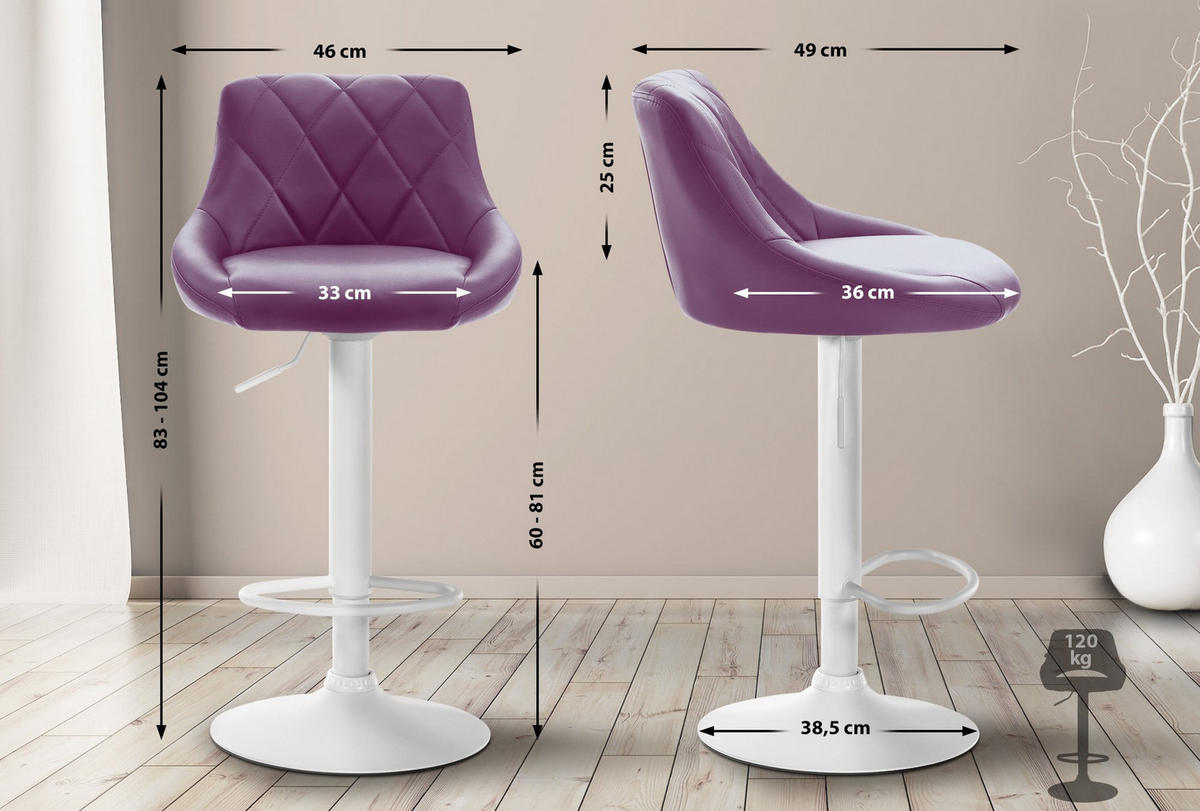 BARHOCKER Lederlook lila - Lila/Weiß, Textil/Metall (46/83/49cm) - CLP