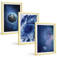 BILDER SET 3er Set - 40x60 cm Goldrahmen - Erde Weltraumsturm Galaxie - Goldfarben, Kunststoff (40/60cm) - TULUP