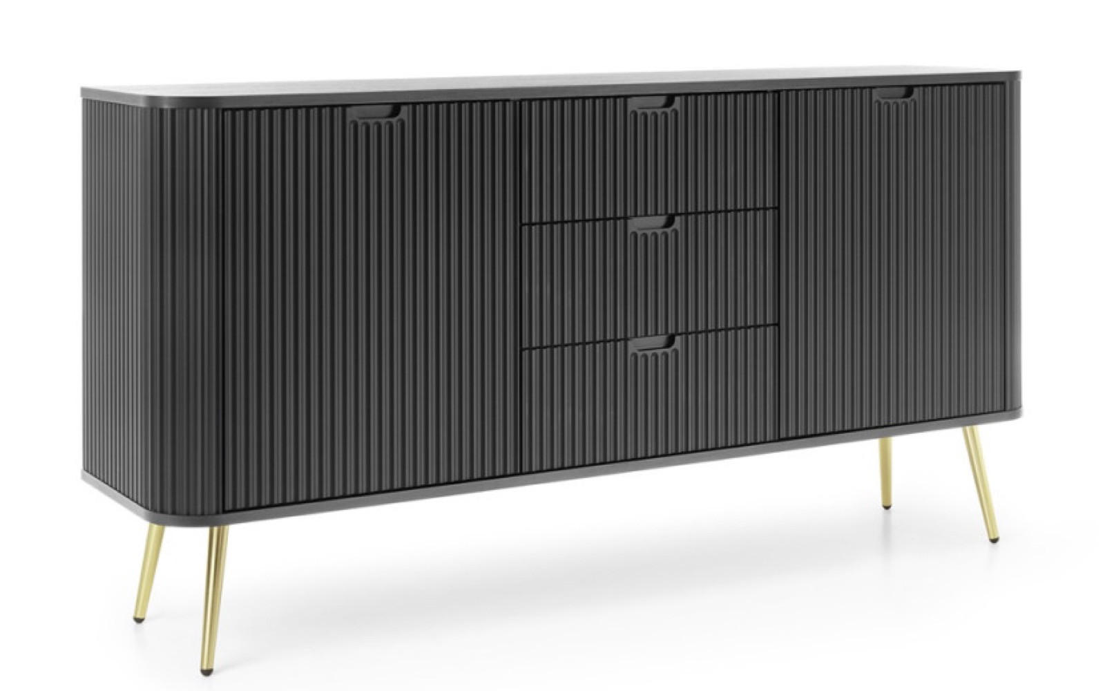 SIDEBOARD Schwarz KSZ168 Gefräst Mit Goldenen Griffen - Schwarz, Holzwerkstoff (168/87/39cm) - Sepro Meble