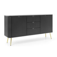 SIDEBOARD Schwarz KSZ168 Gefräst Mit Goldenen Griffen - Schwarz, Holzwerkstoff (168/87/39cm) - Sepro Meble