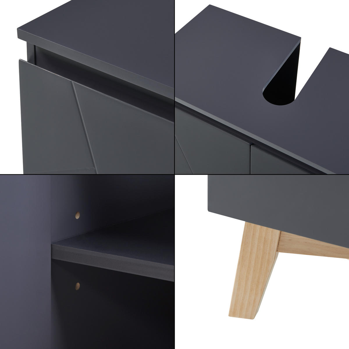 WASCHBECKENUNTERSCHRANK Overath - Naturfarben/Grau, Eichenholz/Holzwerkstoff (60/60/30cm) - [en.casa]