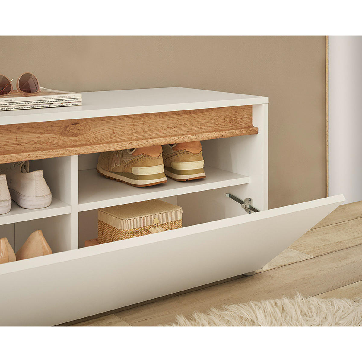 SCHUHBANK Crisp-61 - Weiß, Holzwerkstoff (100/45/40cm) - Lomado