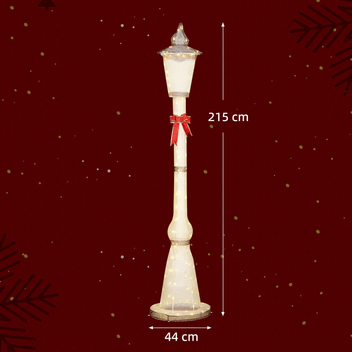 LATERNENPFAHL, 2,15 m beleuchtet, 155 LEDs, Weihnachtslaterne - Multicolor, Metall (44/215/44cm) - Outsunny