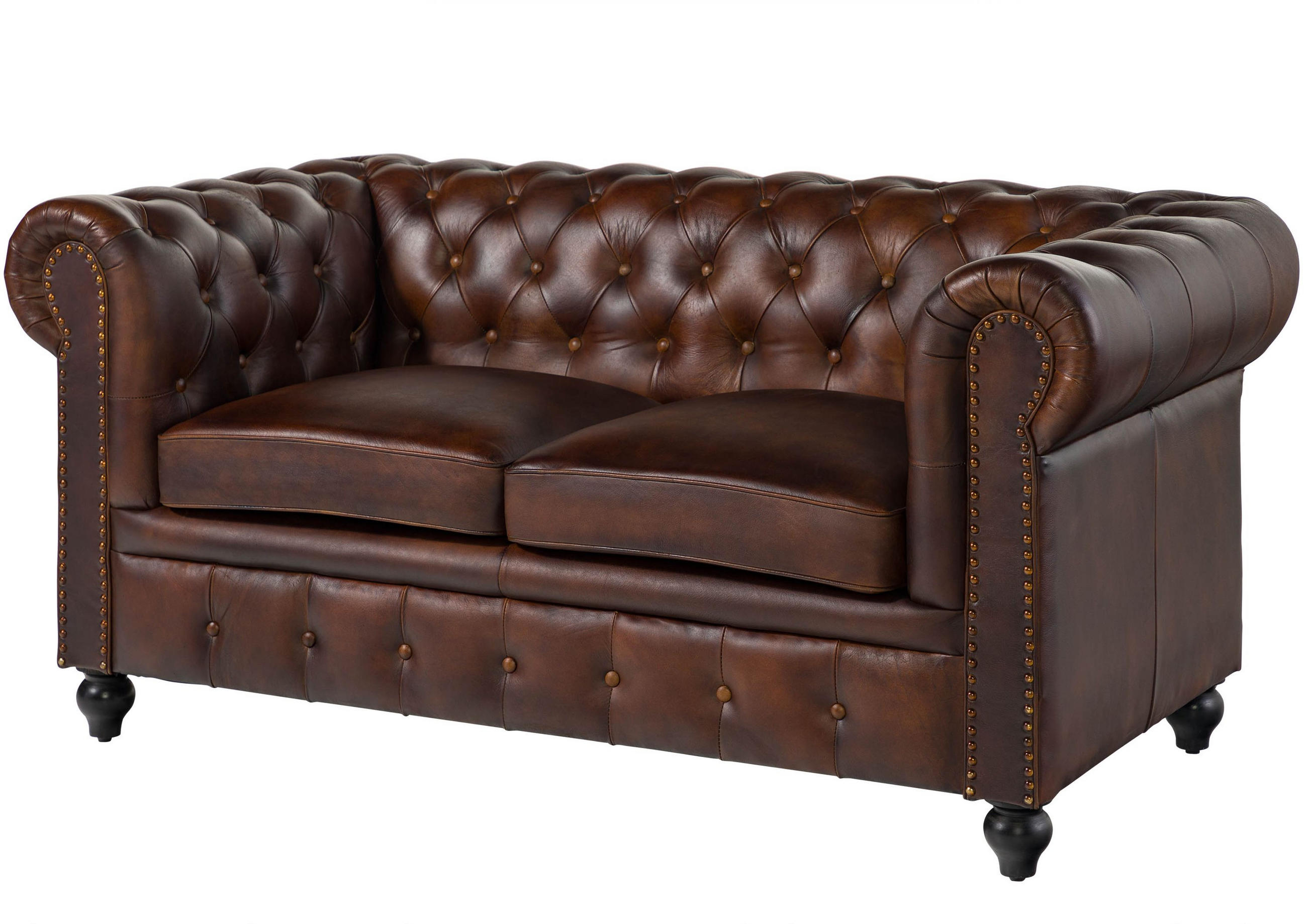 SOFA 2-Sitzer Echtleder 158x82x75 braun CHESTERFIELD #102 - Braun, Leder (162/75/82cm) - Massivmoebel24