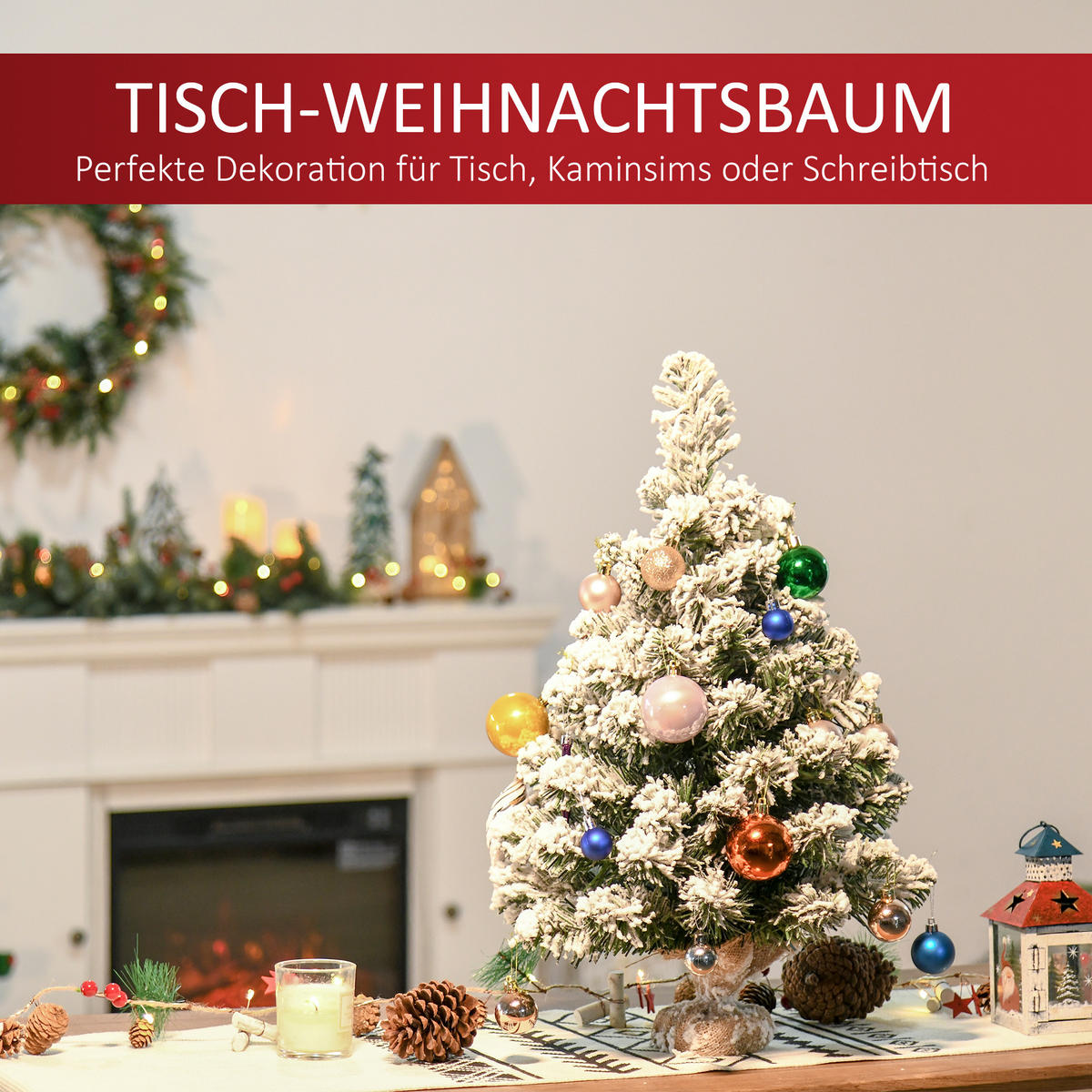 MINI Künstlicher Weihnachtsbaum 60 cm Tannenbaum künstlich mit Schnee, Spitzen - Grün, Kunststoff (60cm) - HOMCOM