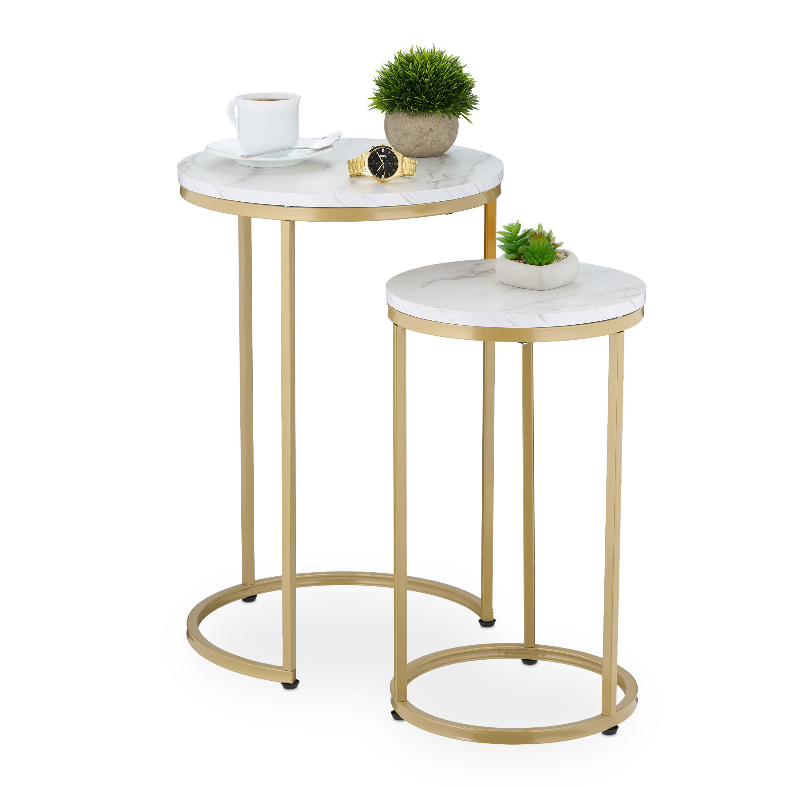 SATZTISCH-SET 2-tlg. - Goldfarben/Weiß, Holzwerkstoff/Kunststoff (40/40/61.5cm) - Relaxdays