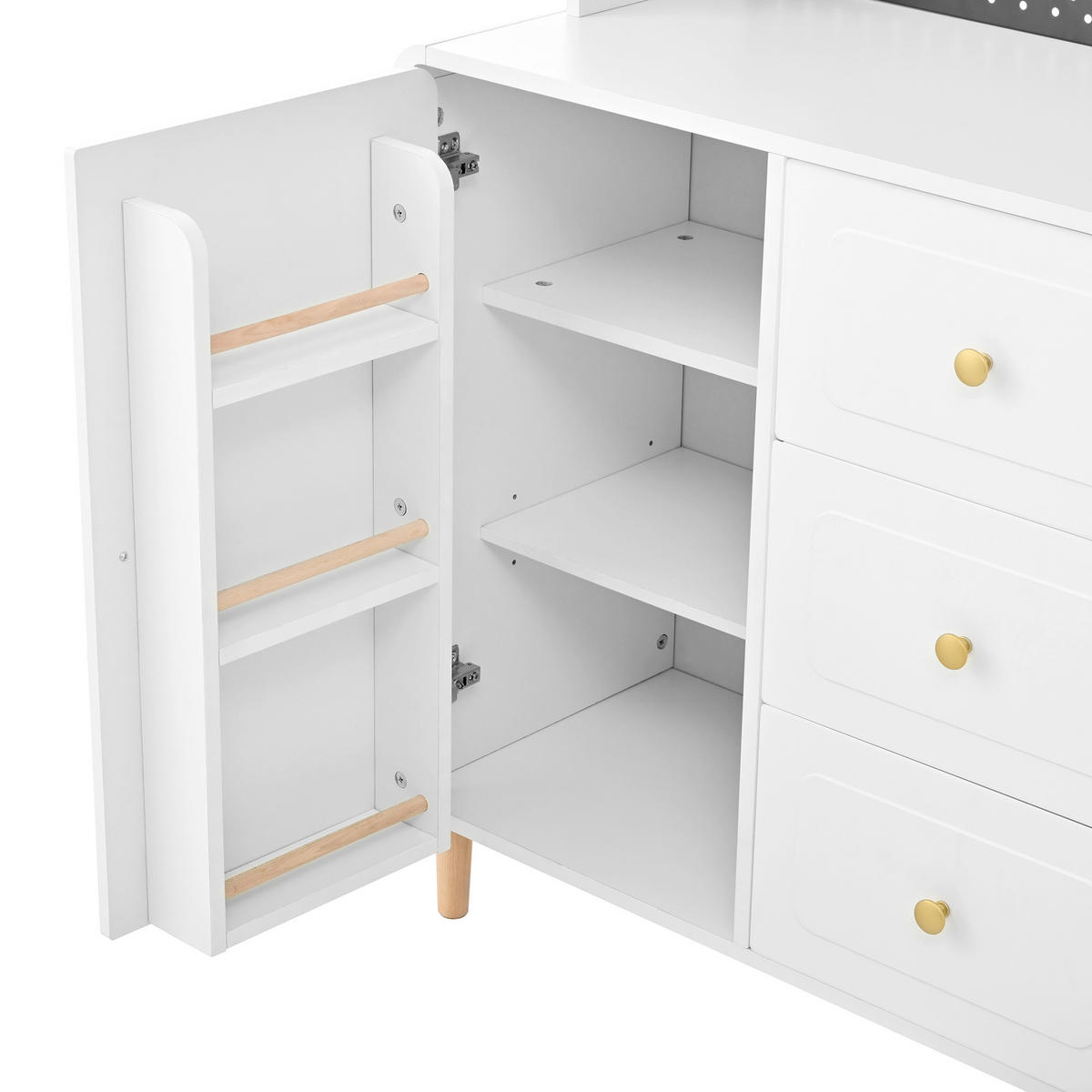 BUFFET 120x40x190 cm Weiß mit Fluted Glas & Lochplatte - Weiß, Holzwerkstoff (40/190/120cm) - Modfu