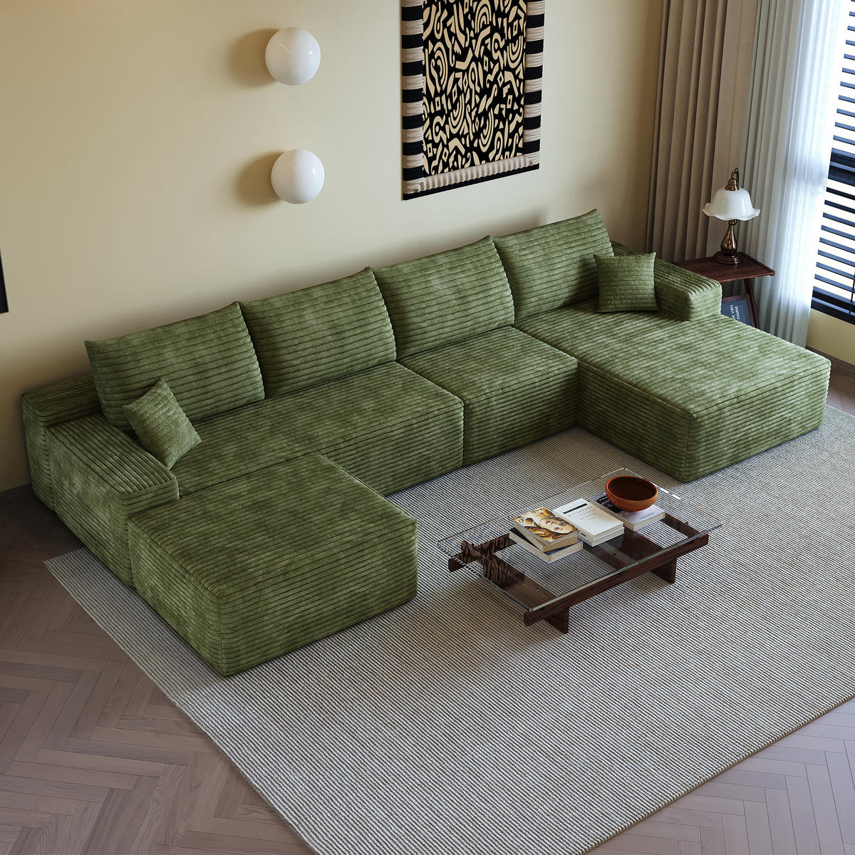 WOHNLANDSCHAFT DE-34857 U-Form 3-Sitzer Chaiselongue rechts Grün - Grün, Textil (175/83/270cm) - ComfortXL