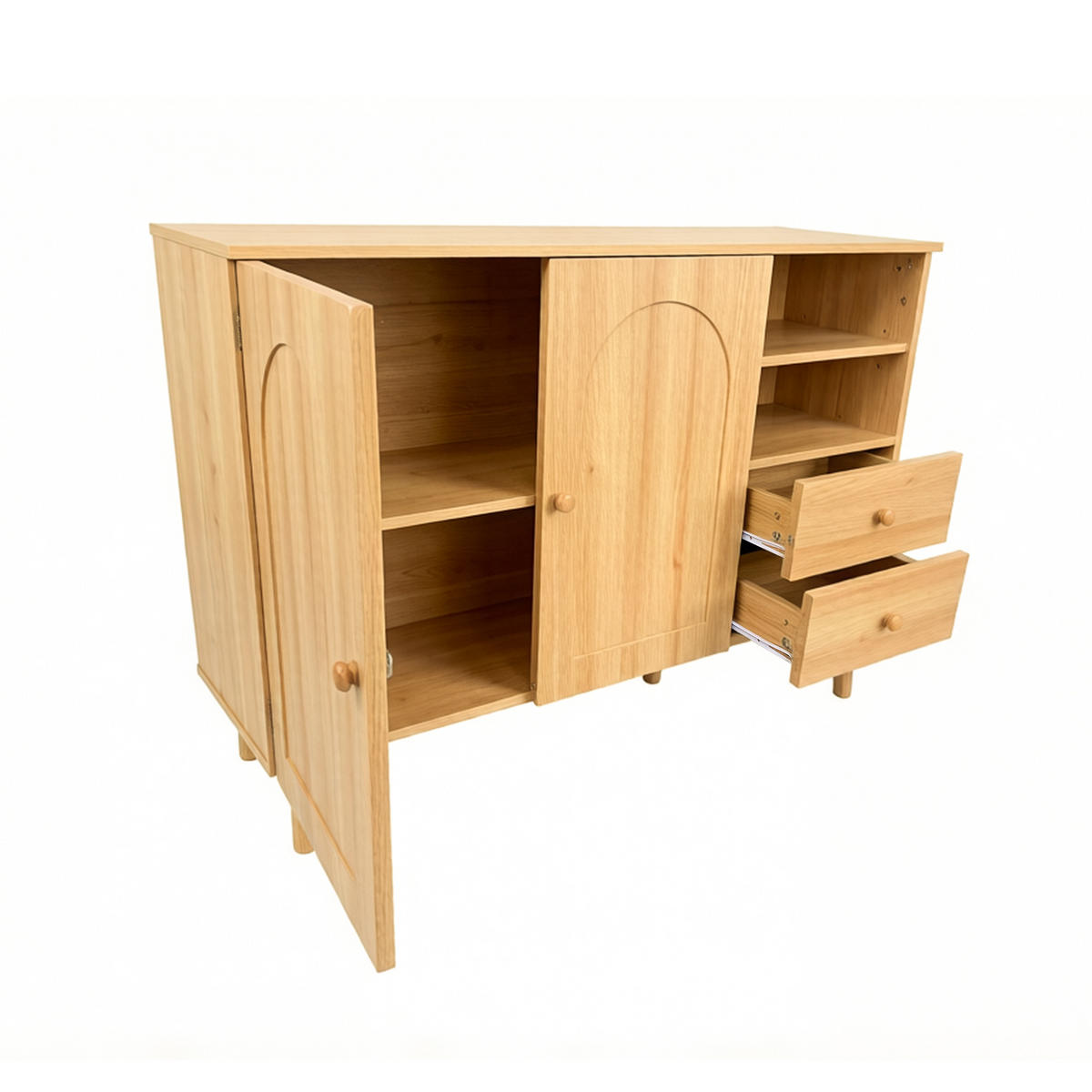SIDEBOARD Gewölbte Türen Holzfüße 2 Schubladen 2 Fächer Modern - Naturfarben, Holzwerkstoff (118/82/35cm) - FLIEKS