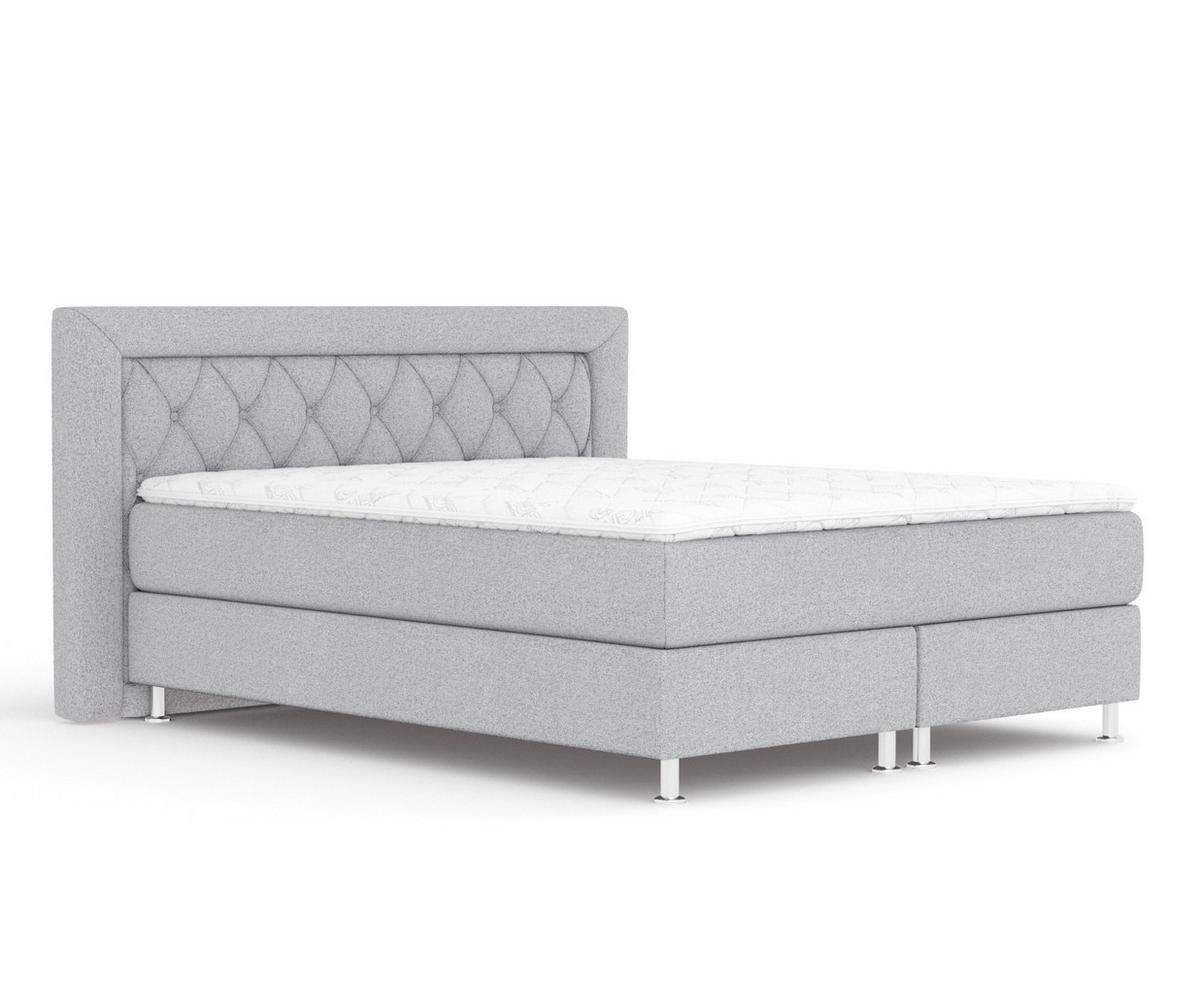 BOXSPRINGBETT Lavello Hellgrau 140/200 cm mit Latex-Topper - Silberfarben/Hellgrau, Holz/Holzwerkstoff (140/200cm) - Maison de Reve