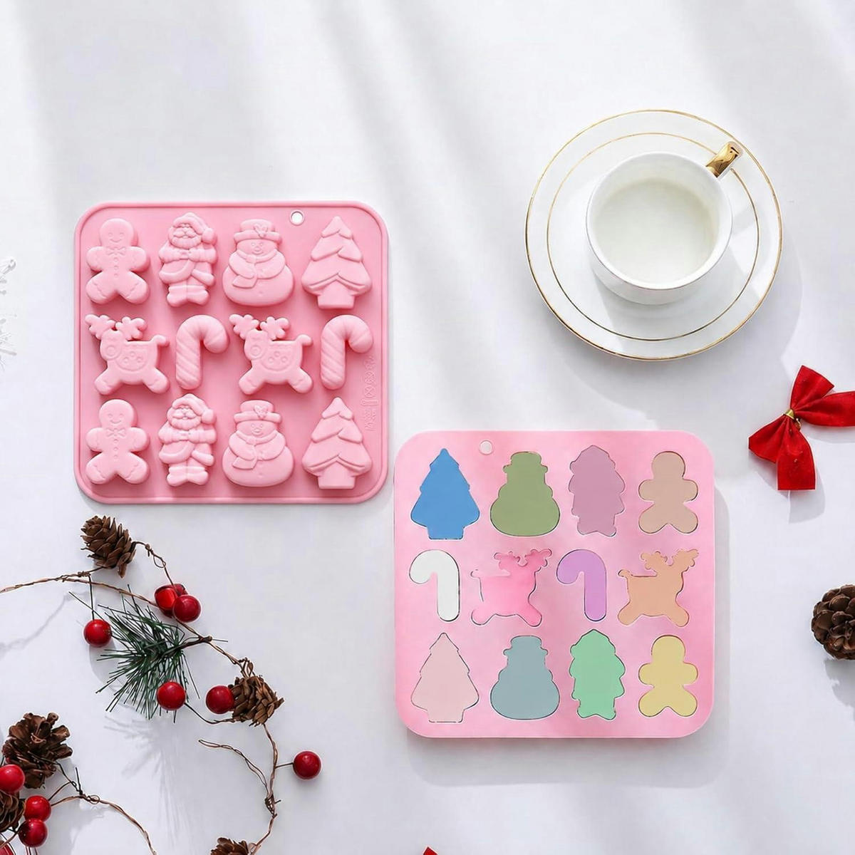 SILIKONFORM Weihnachten 12 Mulden Lebkuchenmann Schneemann Elch - Rosa, Kunststoff