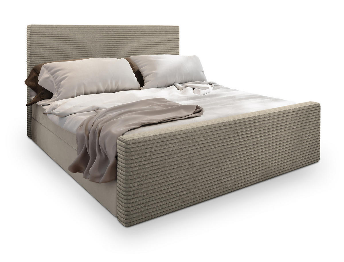 BOXBETT ALORIA 180x200 cm mit Matratze und Topper - Beige - Beige, Holz (180/200cm) - MASSENO