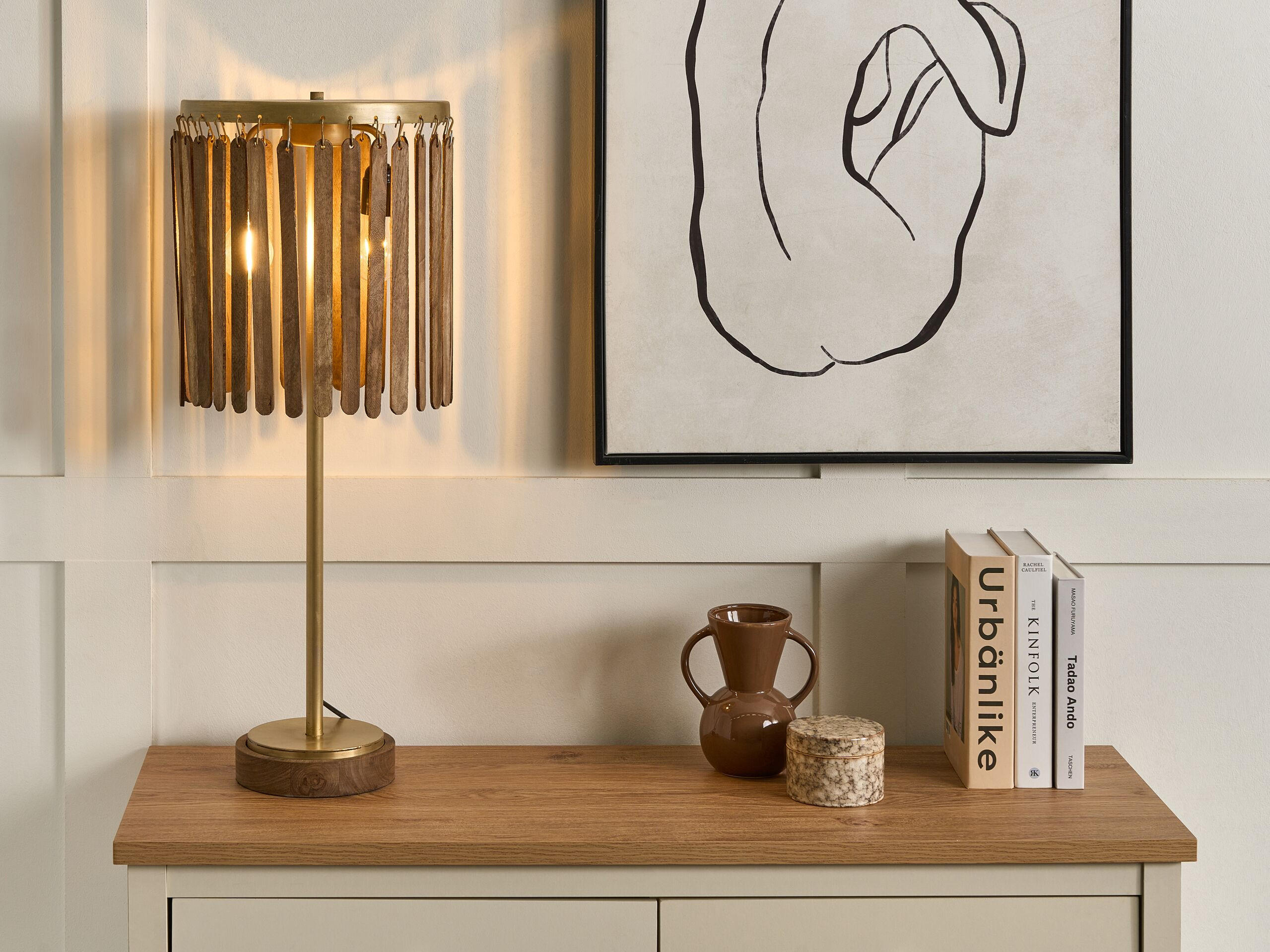 Thumbnail - Beliani Tischlampe, Dunkelbraun, Holz, 34x77x34 cm, Lampen & Leuchten, Innenbeleuchtung, Tischlampen, Tischlampen