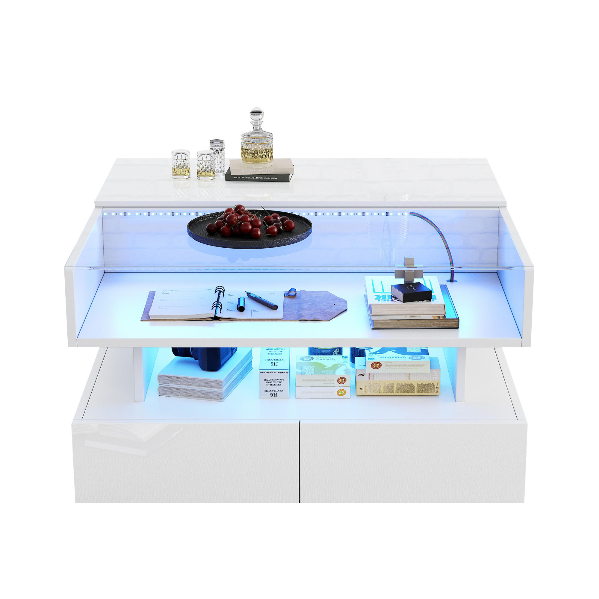 COUCHTISCH 80/80/45 cm höhenverstellbar mit Stauraum und 2 Schubladen in Weiß - Weiß, Holzwerkstoff (80/80/45cm) - OKWISH