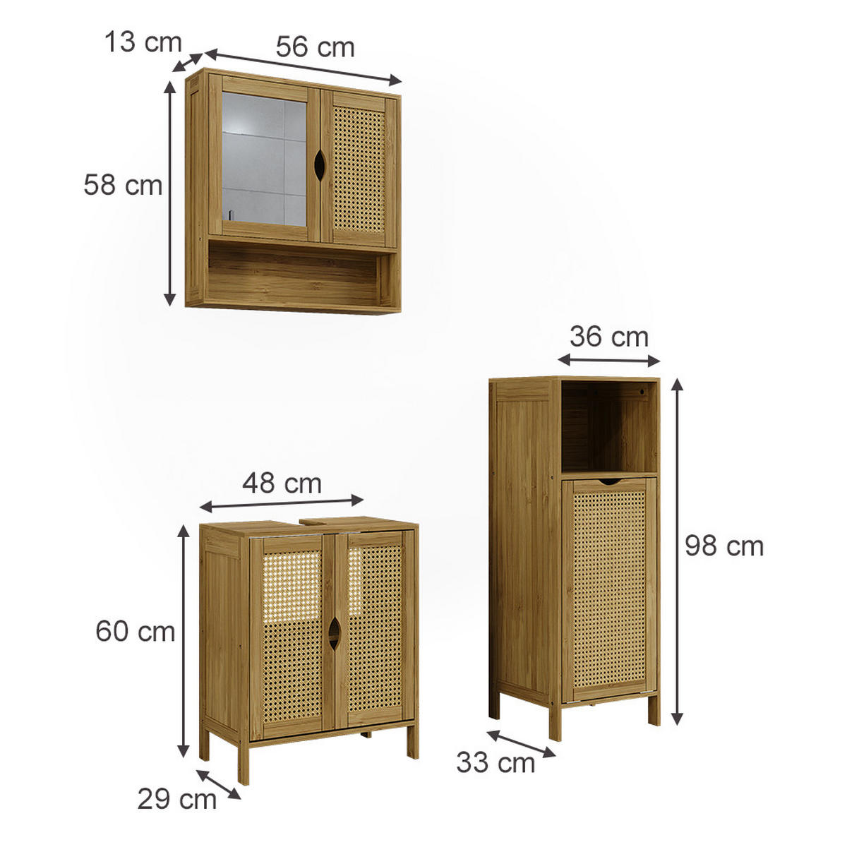 SADA KOUPELNOVÉHO NÁBYTKU Liora Bambus - zelená barva, kompozitní dřevo (48/60/29cm) - Vicco