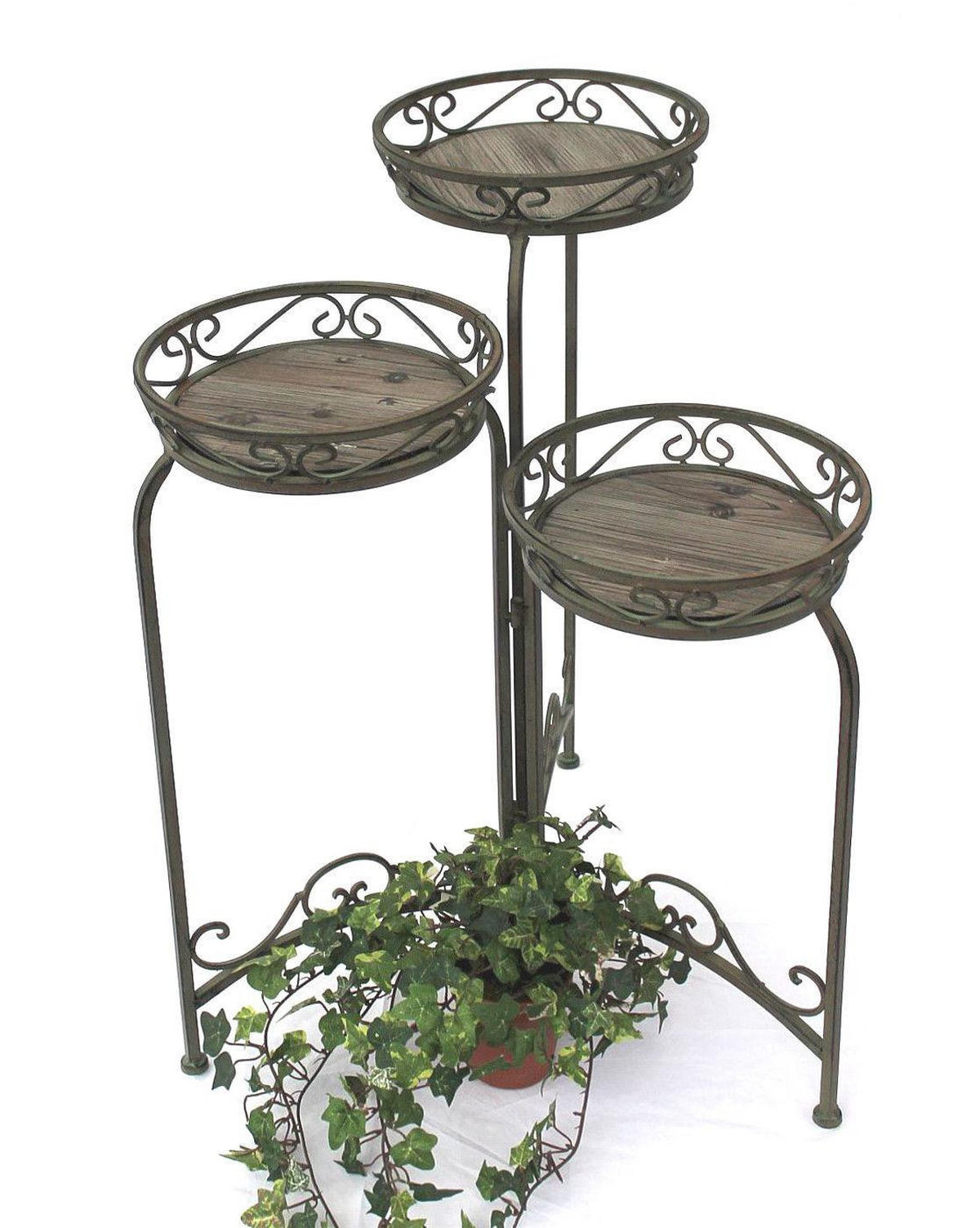 BLUMENTREPPE aus Metall mit 3 Holzebenen 72 cm 11136 - Grün, Metall (25/72/25cm) - DanDiBo