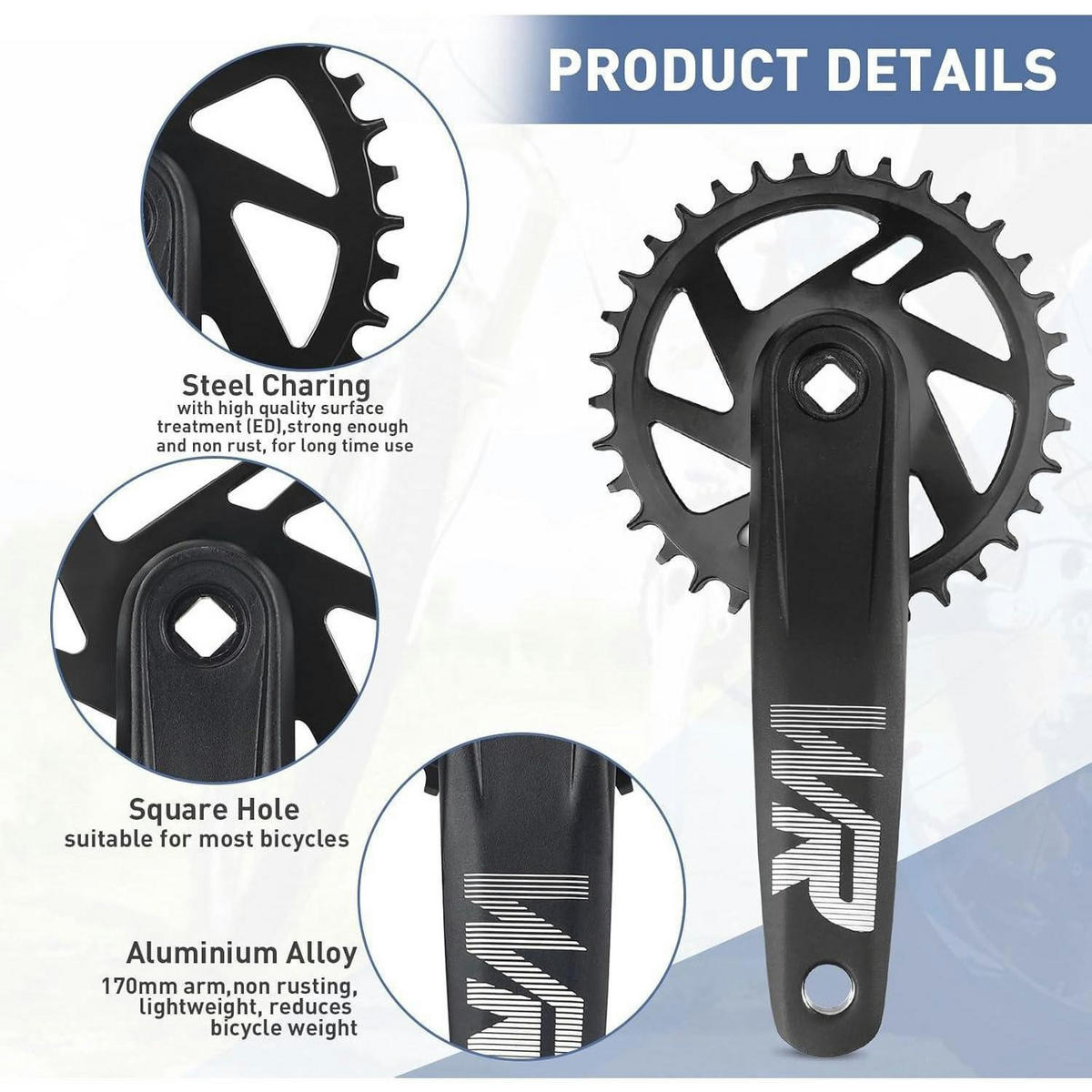 FAHRRAD-KURBELGARNITUR Set 170 mm Aluminiumlegierung 32T/34T/36T/38T - Schwarz, Metall (10.8/1/17cm)
