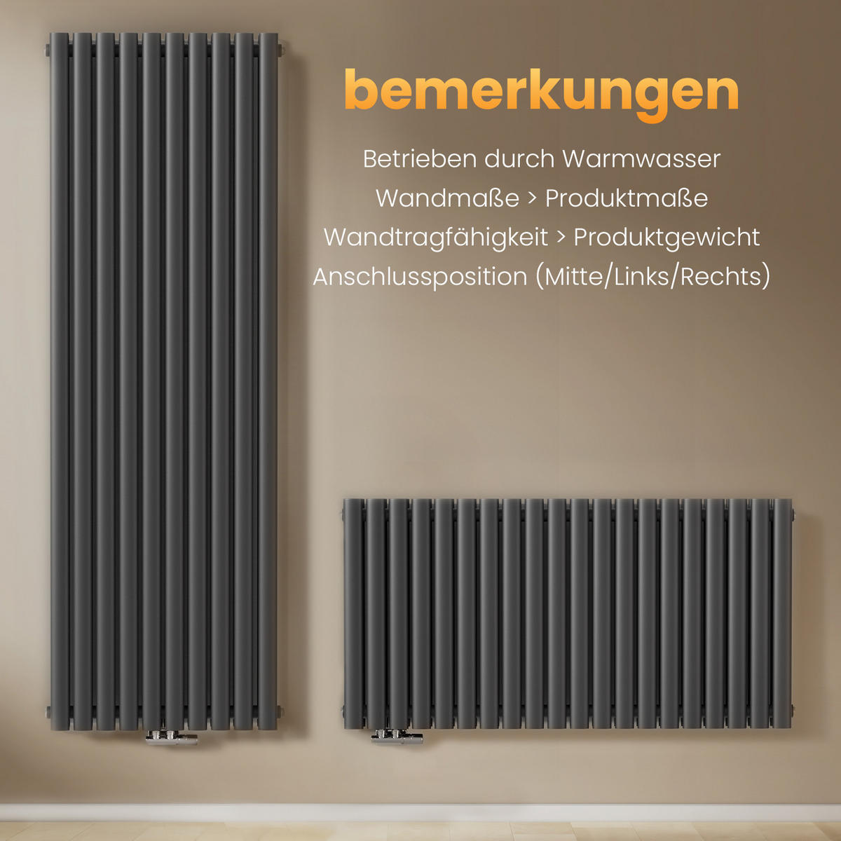 HEIZKÖRPER Doppelrohr horizontal montierbar Anthrazit 60/120/8,1 cm - Anthrazit, Metall (120/60/8cm) - EMKE