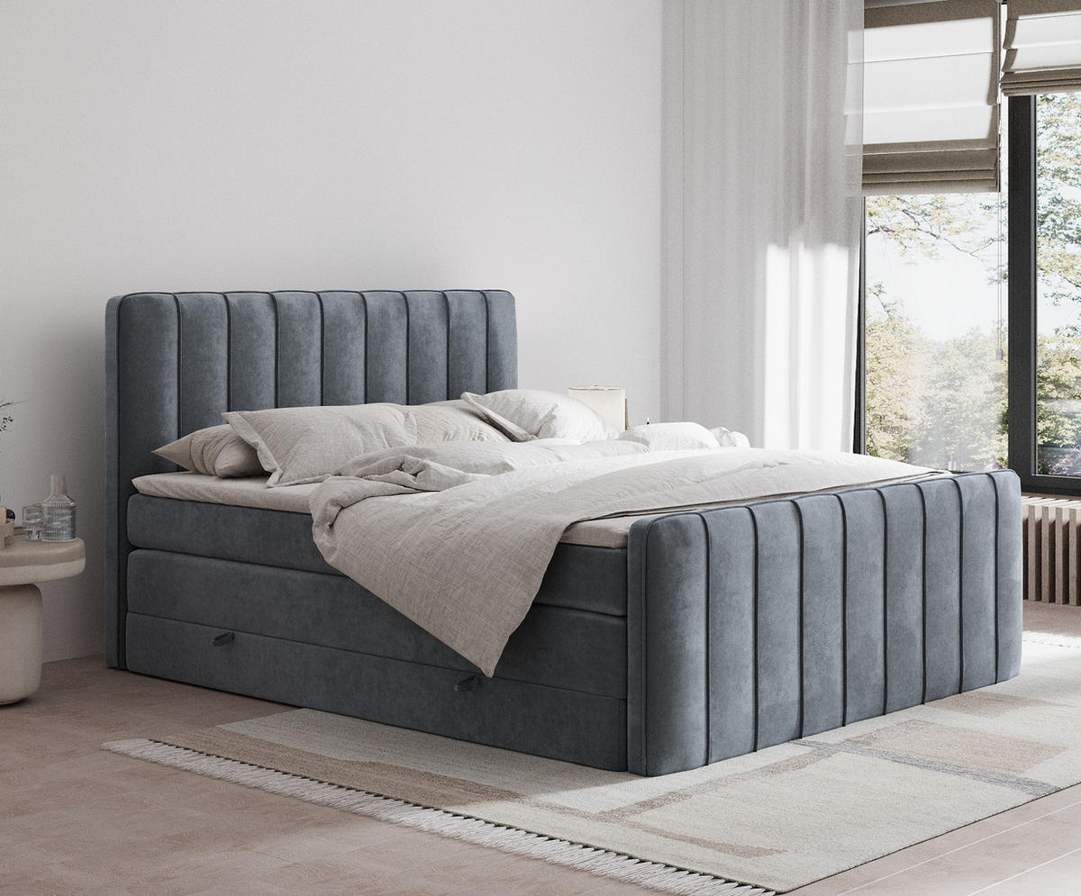 BOXSPRINGBETT Novara Grau 140/200 cm - Schwarz/Grau, Holz/Holzwerkstoff (140/200cm) - Maison de Reve