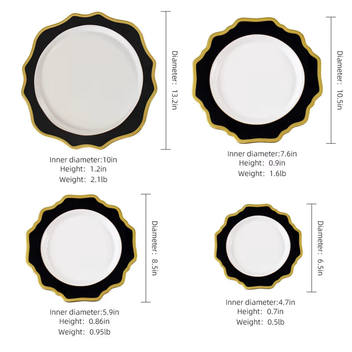 TELLERSET Dunkelgrün Bone China Goldrand 4tlg Ø30 Ø27 Ø20 Ø16 cm - Dunkelgrün, Keramik (33/33/3cm) - Quality Elegance