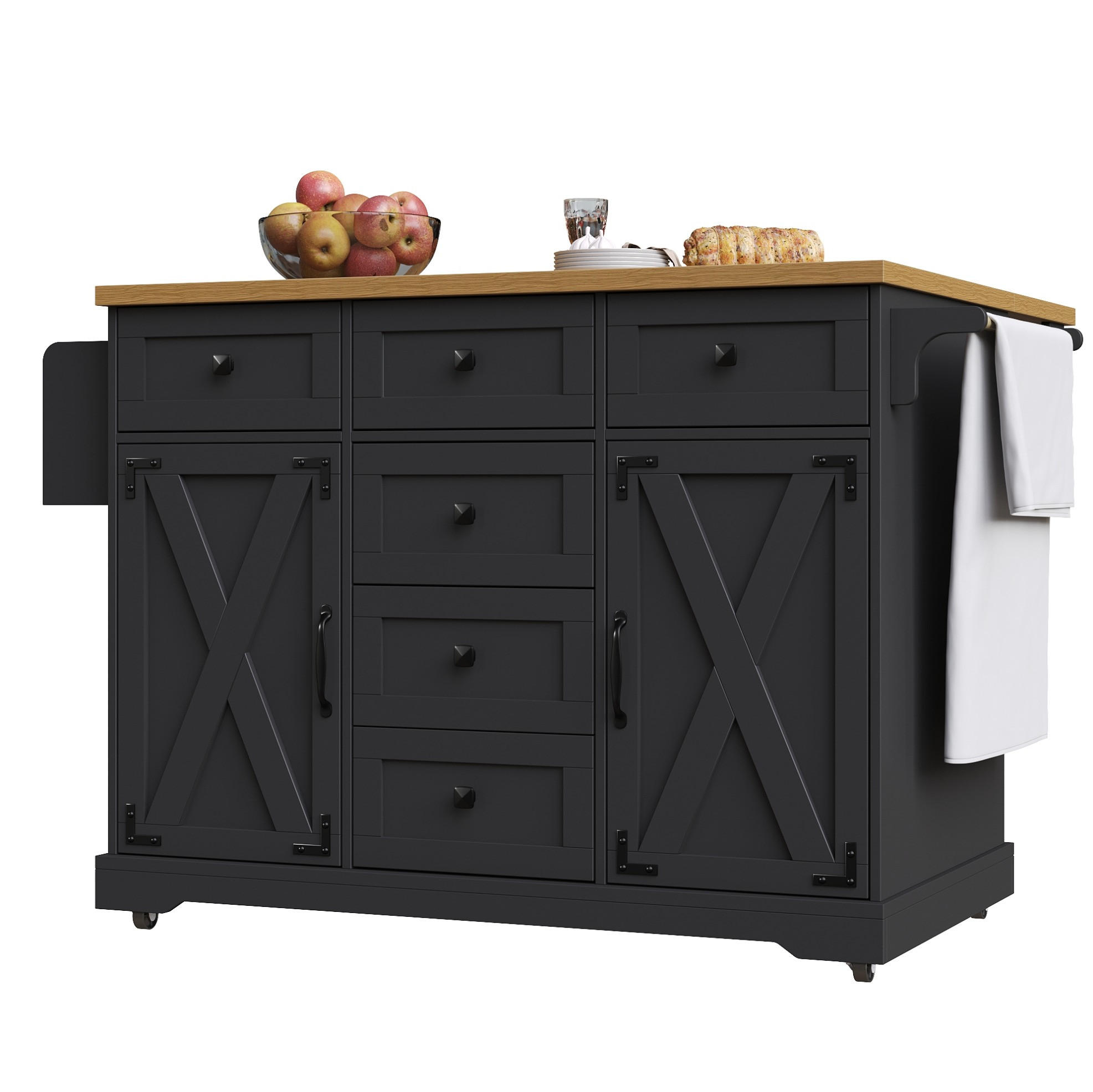 KÜCHENINSEL klappbar 147 x 70 x 93 cm Schwarz - Schwarz, Metall (70/93/147cm) - Beauniv