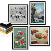 WANDBILDER 4er-Set - 50x50 cm & 40x60 cm Schwarzer Rahmen - Berge, Wasserfälle, Vögel, Blumen - Schwarz, Kunststoff (50/50cm) - ArtPrintCave