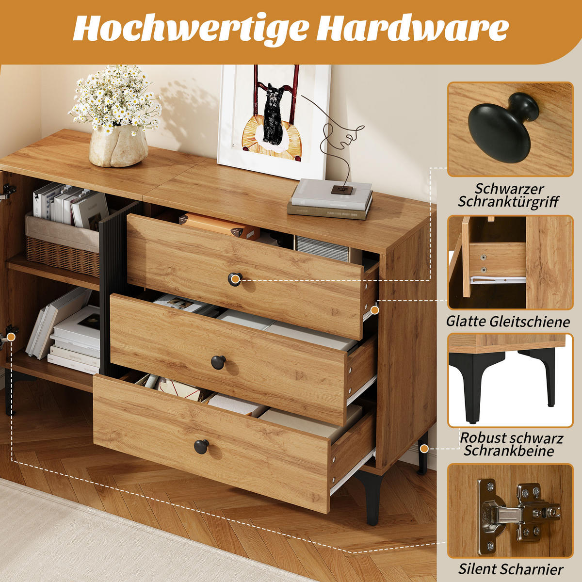 SIDEBOARD 120x35x76 Modern Einfach Stauraum Wohnzimmer - Schwarz, Holzwerkstoff (35/76/120cm) - FLIEKS