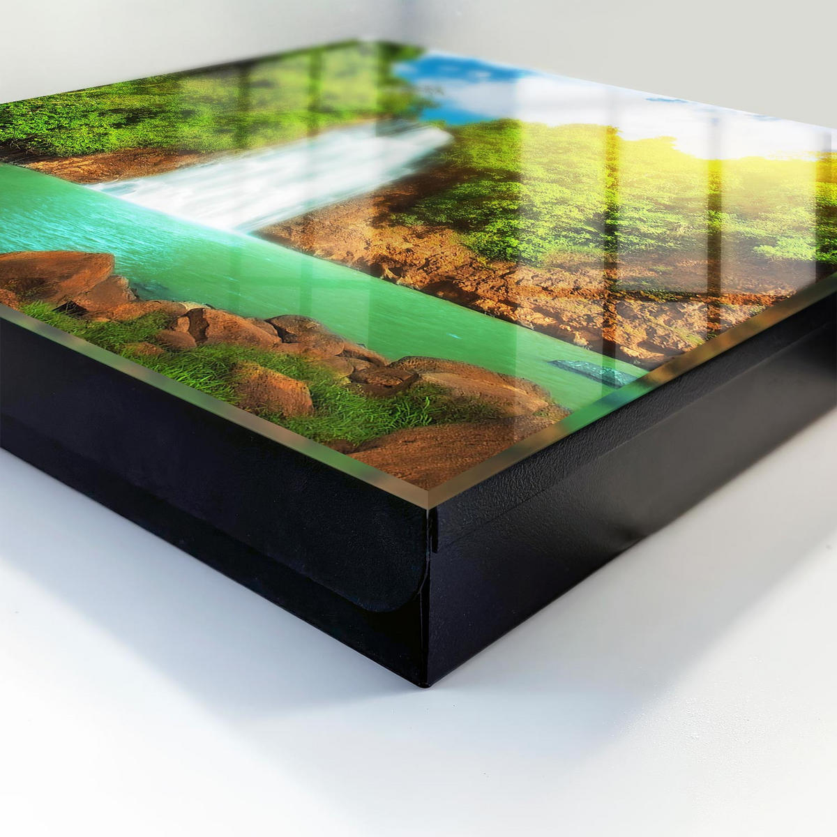 SCHLÜSSELBOX Schwarz 30x30 cm- Türöffnung nach rechts - Tropischer Wasserfall - Grün, Metall (30/30/5cm) - TULUP