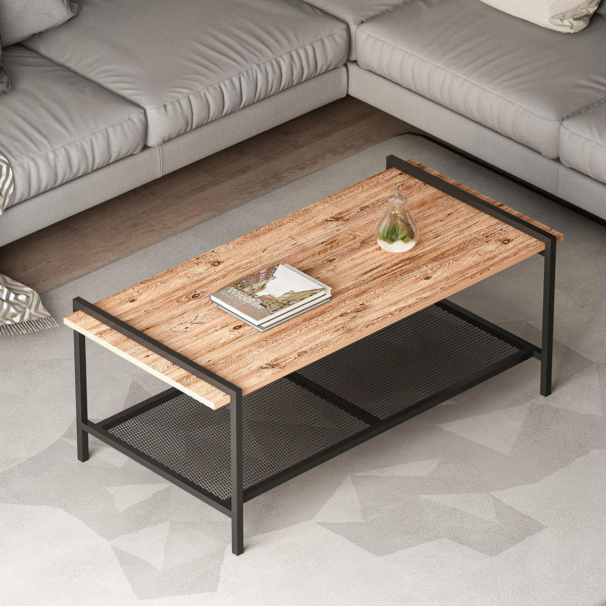 COUCHTISCH Lara mit Metallfüße Atlantic Walnuss 9109 - Walnussfarben/Schwarz, Holzwerkstoff/Metall (60/120/45cm) - moebel17