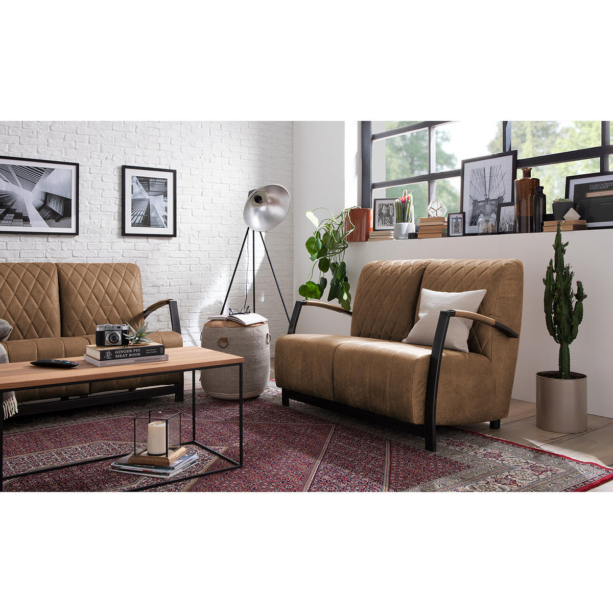 2-SITZER SOFA - Antiklederlook - Schlammfarben, Textil (114/83/83cm) - home24