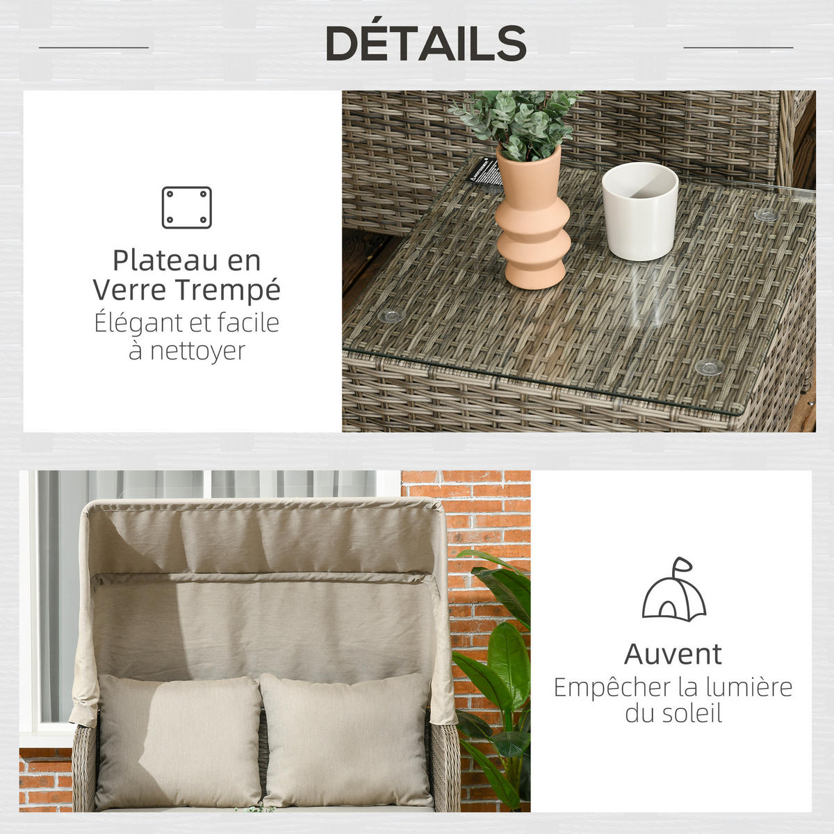 GARTENLOUNGE-SET 4tlg. DE-13640 2-Sitzer-Sofa mit Hocker & 2 Tischen Beige & Braun - Mokka, Kunststoff/Metall - ComfortXL