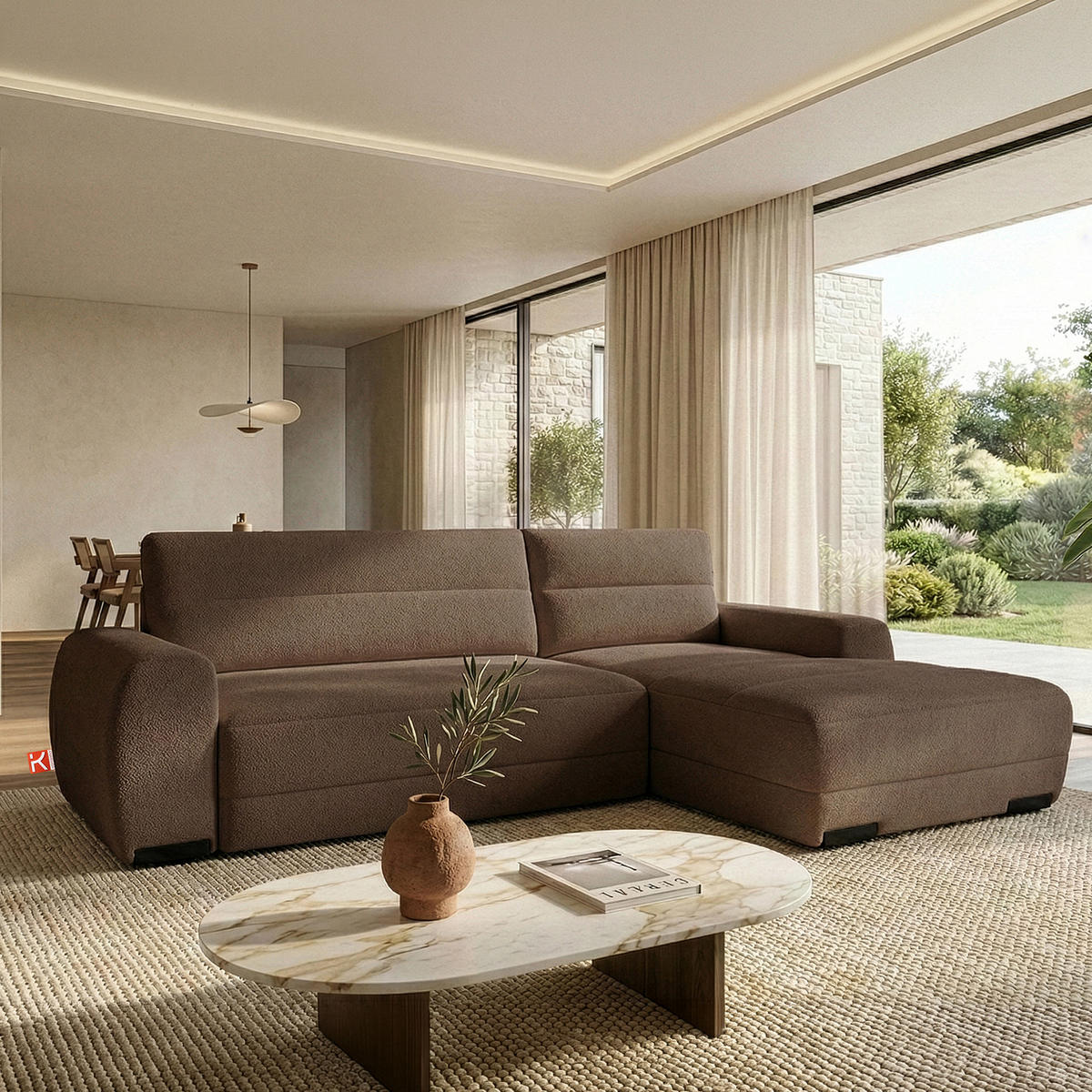 ECKSOFA RECHTS BLUME, Braun - Braun, Holz/Holzwerkstoff (271/164cm) - KONSIMO®