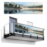 BALKON-SICHTSCHUTZ See - Nebel - Berge - Landschaft - Hellblau, Kunststoff (300/90cm) - MuchoWow