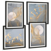 BILDER SET 4er Set - 50x50 cm & 40x60 cm Schwarzer Rahmen - Abstrakte Wellenkreise, grau - Schwarz, Kunststoff (50/50cm) - TULUP