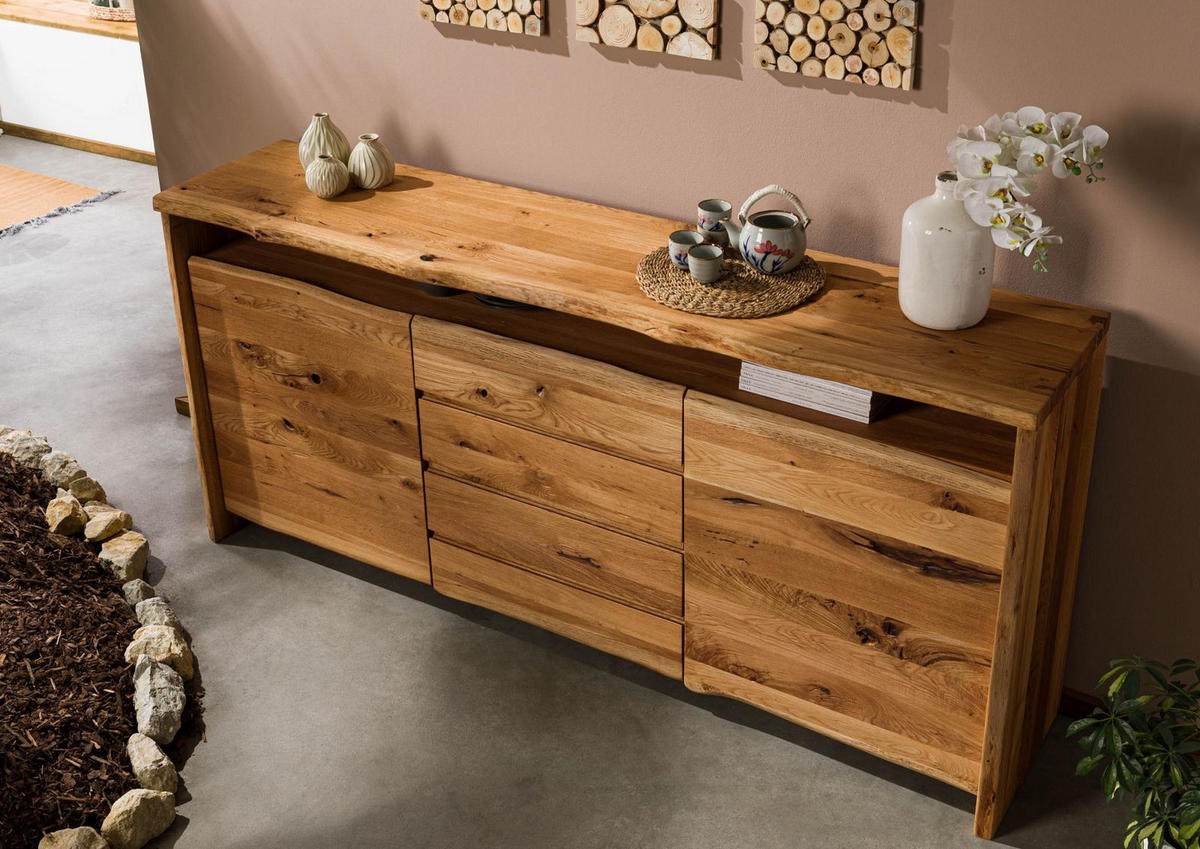SIDEBOARD Wildeiche 210x45x96 natur geölt PURE OAK #701 - Braun, Holz (210/96/45cm) - Massivmoebel24