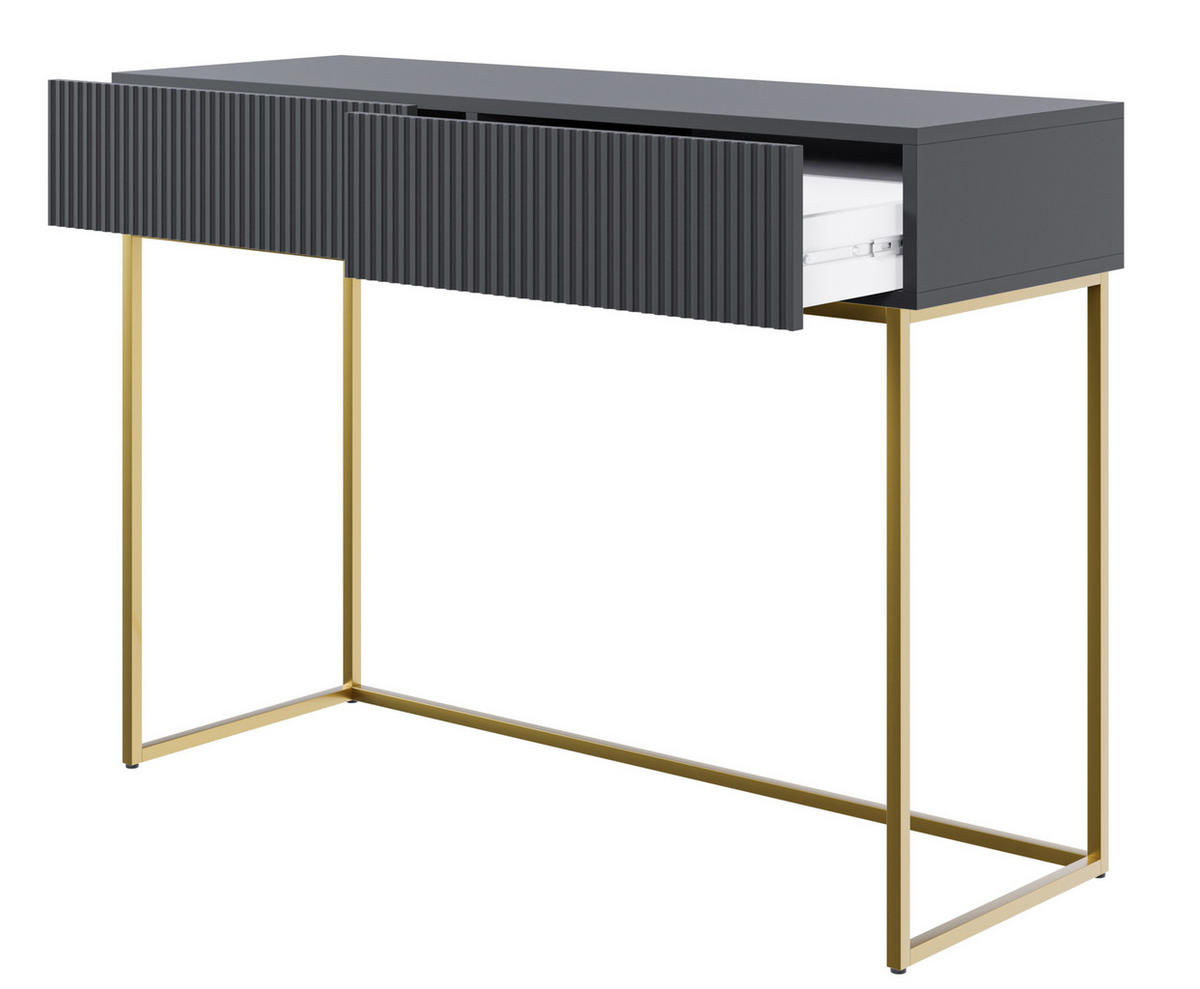 SCHMINKTISCH Veldio Schwarz mit goldenen Beinen 110 cm - Goldfarben/Schwarz, Holzwerkstoff/Metall (110/79/40cm) - Selsey