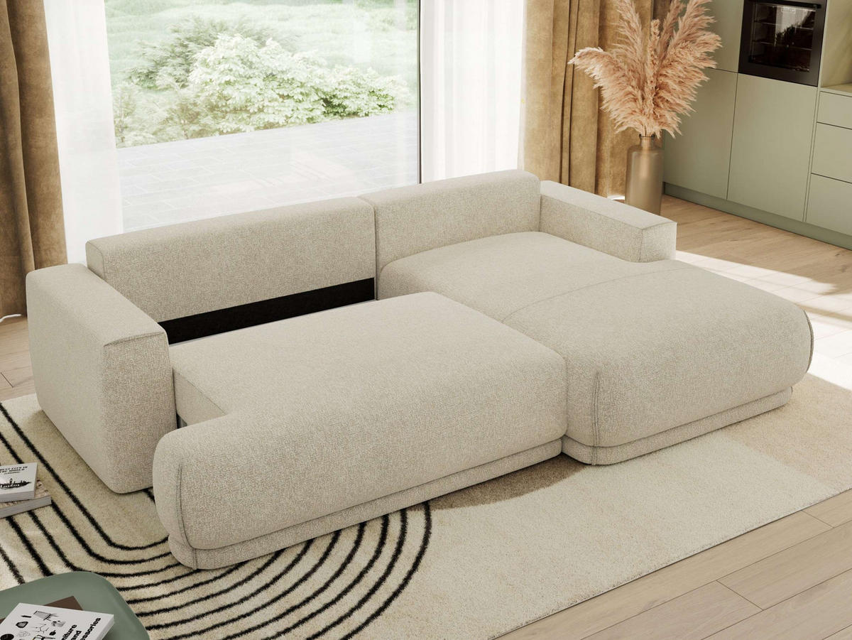 ECKSCHLAFSOFA RINA L Creme Strukture - rechts - Creme/Schwarz, Kunststoff/Textil (170/267cm) - MKS