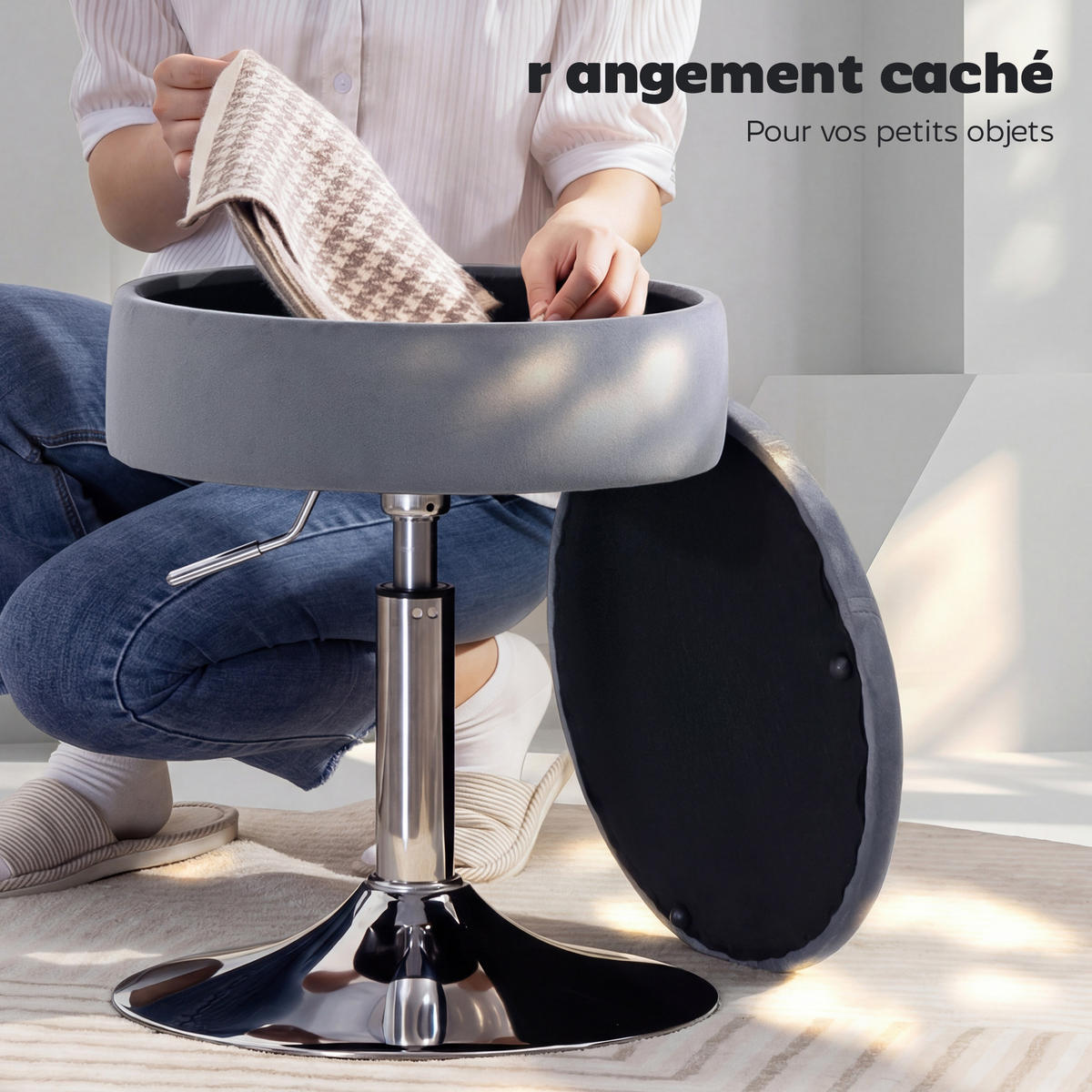 BARHOCKER DE-14802 höhenverstellbar mit Stauraum & 360° drehbar Grau - Grau, Metall (39/65/39cm) - ComfortXL