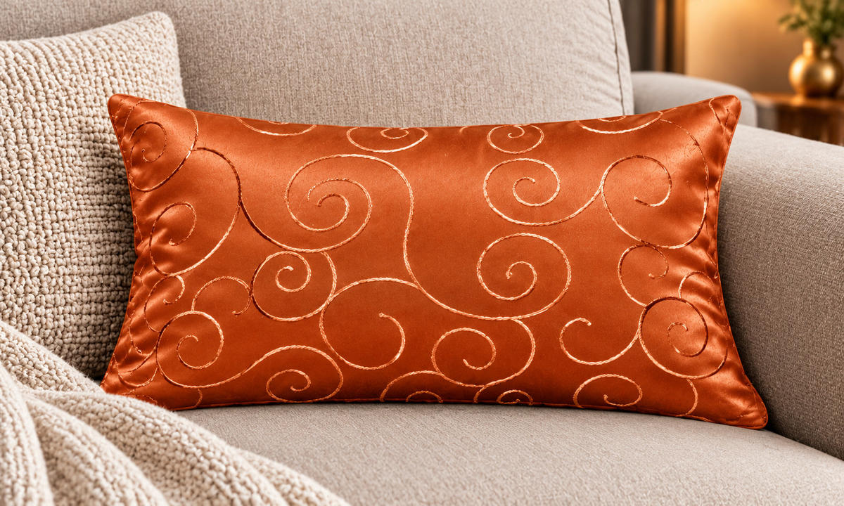 KISSENBEZUG 30x50 cm Orange Damast Circle - Orange, Textil (30/50cm) - TiborTex