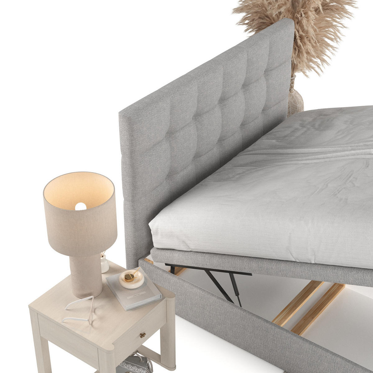 POLSTERBETT Guam mit Stauraum 140/200 cm Grau im Megan Stoff - Schwarz/Grau, Holz/Holzwerkstoff (140/200cm) - AltaBeds