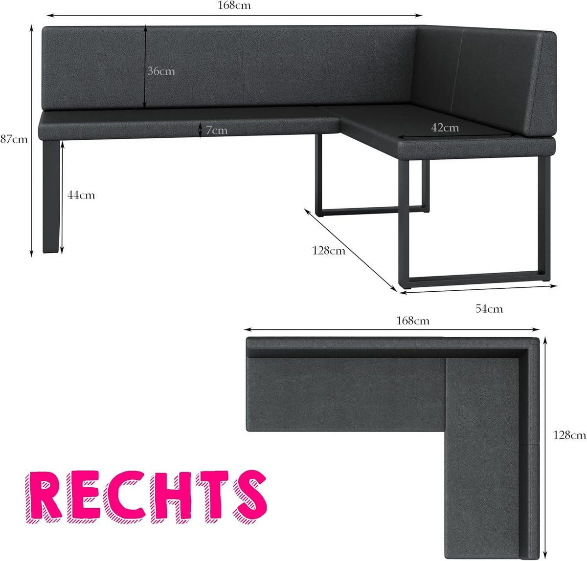 ECKBANKGRUPPE Alina - Kunstleder - 128 x 168 cm - Rechts - Weiß - Weiß, Leder/Metall (128/87/168cm) - AN-Moebel 4u