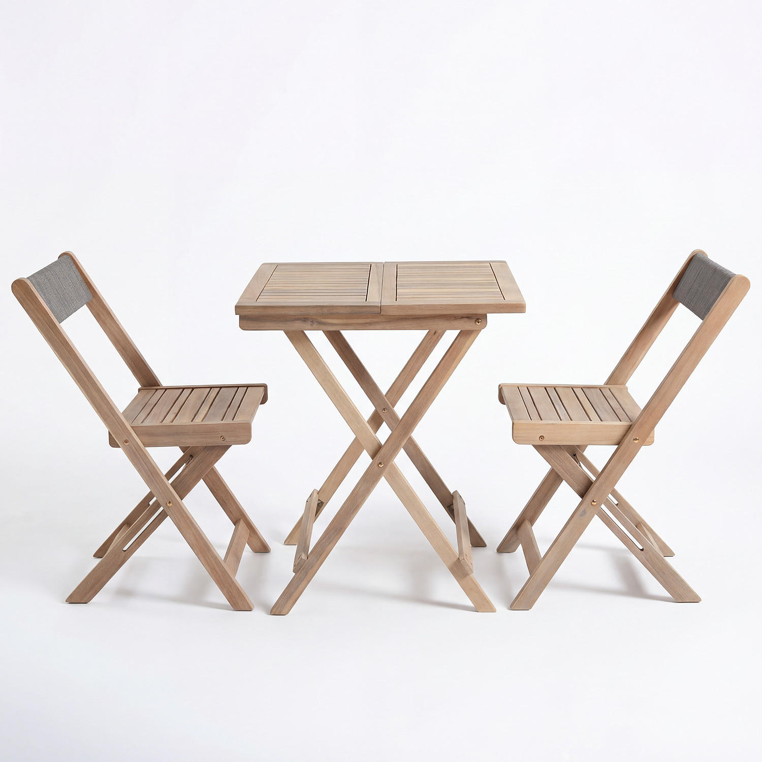 BALKONSET - 3-teilig - Akazie massiv / Nylon - Braun - Akaziefarben, Holz/Textil - home24