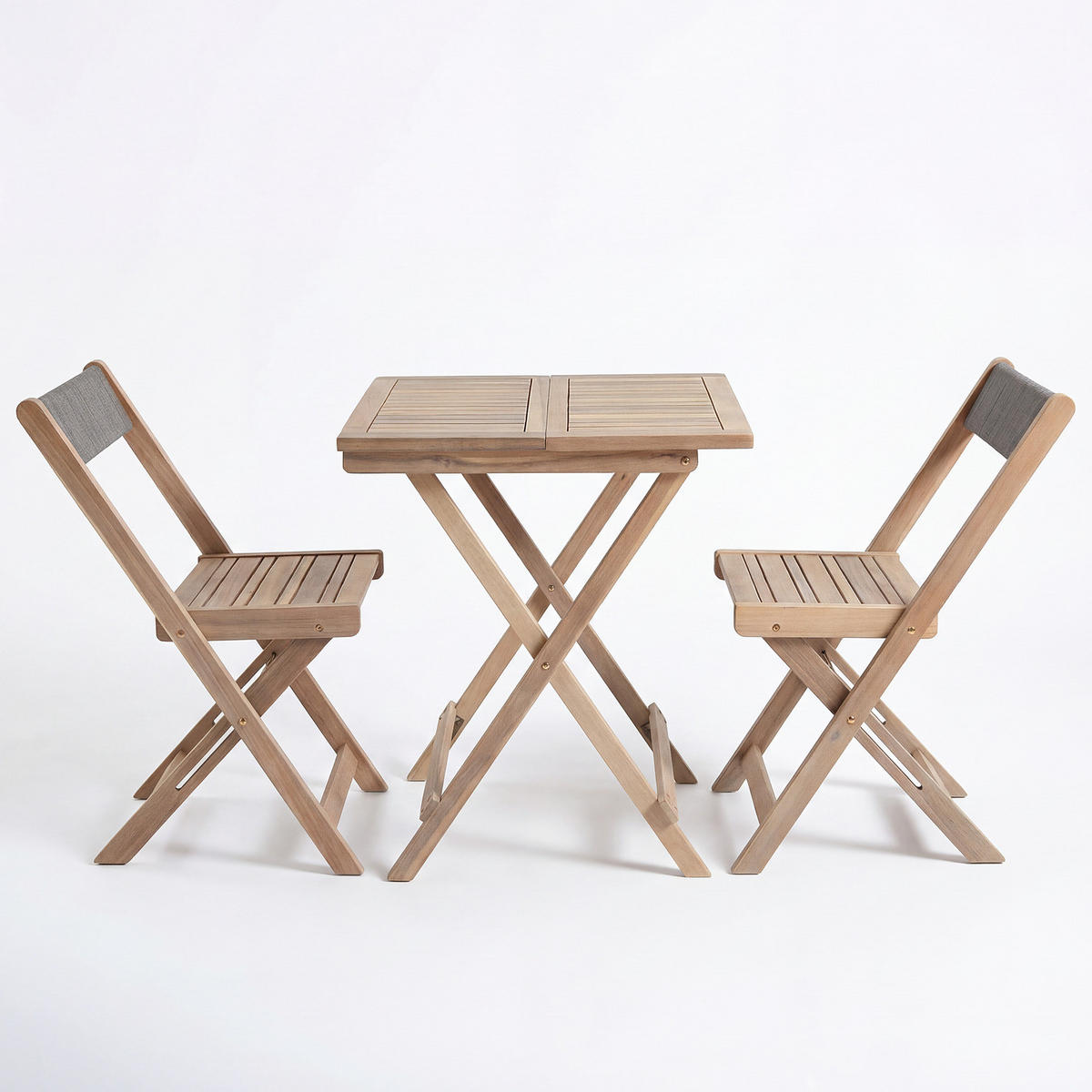 BALKONSET - 3-teilig - Akazie massiv / Nylon - Braun - Akaziefarben, Holz/Textil - home24