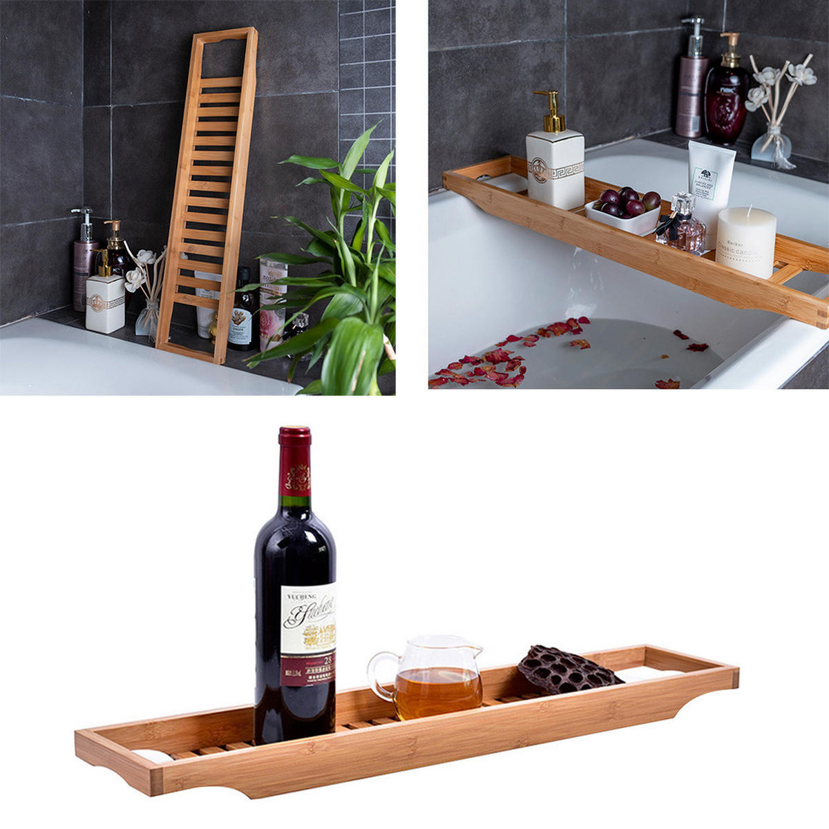 BADEWANNENABLAGE aus Bambus in natürliche Farbe Keine Montage erforderlich Ergonomisches Design 70 x 14,6 x 4,5 cm - Naturfarben, Holz (70/4.6/14.6cm) - Livingandhome