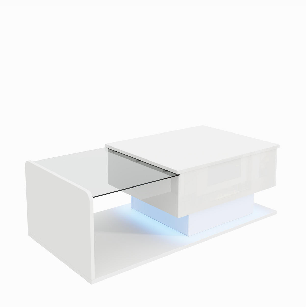 COUCHTISCH aus Spanplatte 100x50x33/47,5 cm in Weiß mit LED-Beleuchtung - Weiß, Holzwerkstoff (100/50/47.5cm) - Modfu