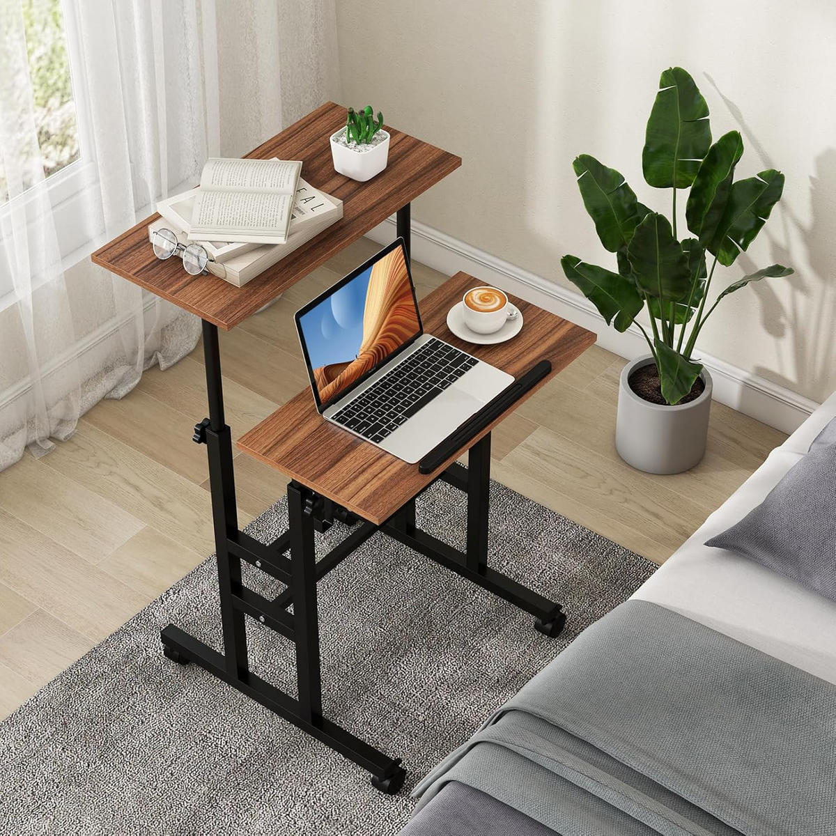 DATORBORD Valnöt - Valnötsfärgad, Träbaserade material (55/60/124cm) - COSTWAY